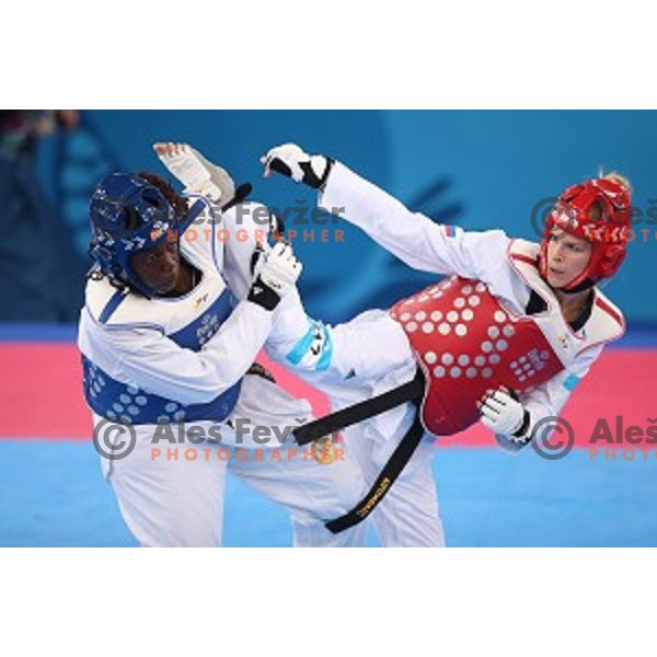 Nusa Rajher of Slovenia fights in first round of Taekwondo Women +67 kg in Crystal Hall during Baku 2015 First European Games, Azerbaijan on June 19, 2015