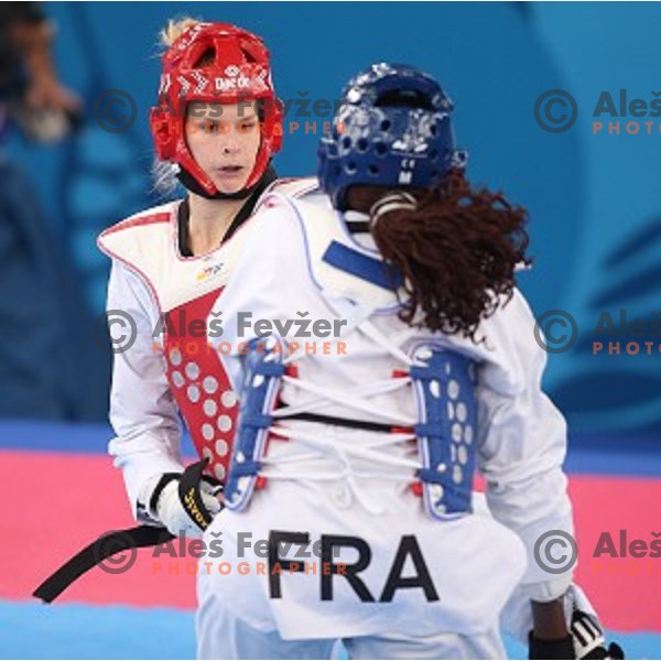 Nusa Rajher of Slovenia fights in first round of Taekwondo Women +67 kg in Crystal Hall during Baku 2015 First European Games, Azerbaijan on June 19, 2015