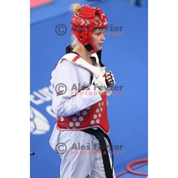 Nusa Rajher of Slovenia fights in first round of Taekwondo Women +67 kg in Crystal Hall during Baku 2015 First European Games, Azerbaijan on June 19, 2015