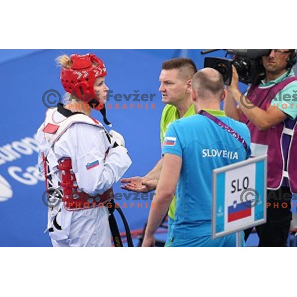 Nusa Rajher of Slovenia fights in first round of Taekwondo Women +67 kg in Crystal Hall during Baku 2015 First European Games, Azerbaijan on June 19, 2015
