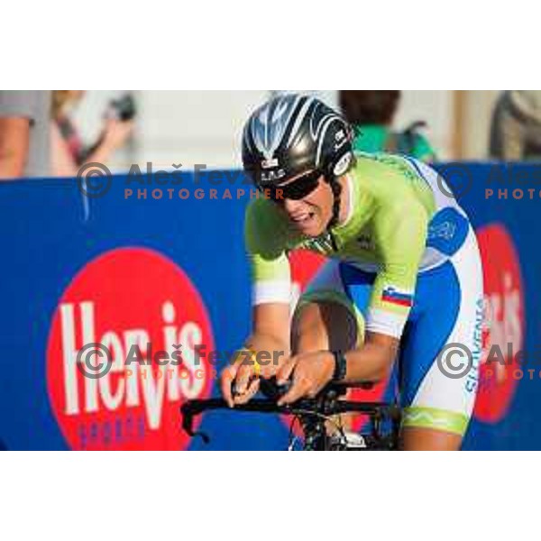 Miha Poljanec of Slovenian National Team in action during 1st Stage of 22. Tour of Slovenia, 8,8 km time trial in center of Ljubljana, Slovenia, on June 18th, 2015