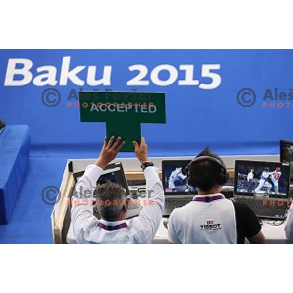 Ivan Trajkovic of Slovenia fights in quarter-final of Taekwondo Men +80 kg in Crystal Hall during Baku 2015 First European Games, Azerbaijan on June 19, 2015