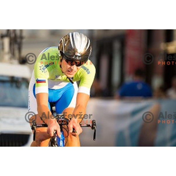 Tadej Logar of Slovenia National Team in action during 1st Stage of 22. Tour of Slovenia, 8,8 km time trial in center of Ljubljana, Slovenia, on June 18th, 2015
