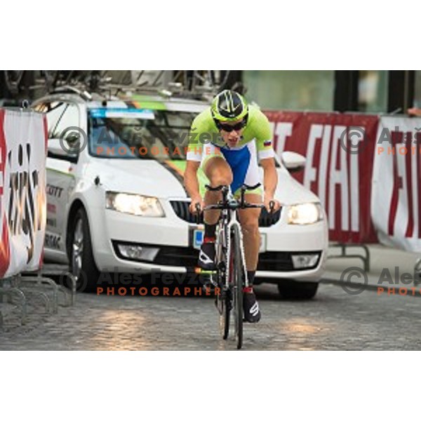 Gasper Katrasnik of Slovenia National Team in action during 1st Stage of 22. Tour of Slovenia, 8,8 km time trial in center of Ljubljana, Slovenia, on June 18th, 2015
