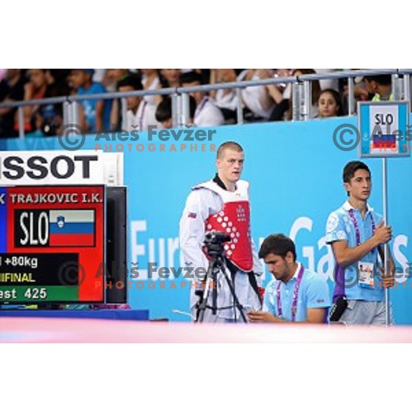 Ivan Trajkovic of Slovenia fights in semi-final of Taekwondo Men +80 kg in Crystal Hall during Baku 2015 First European Games, Azerbaijan on June 19, 2015