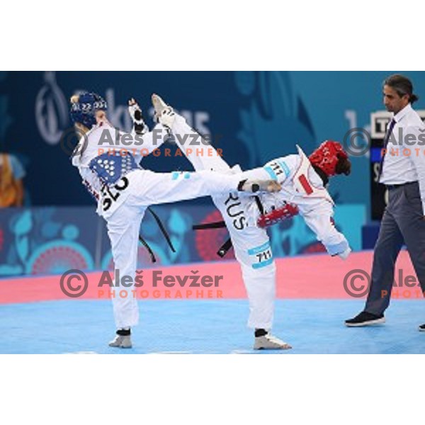 Nusa Rajher of Slovenia fights in repechage of Taekwondo Women +67 kg in Crystal Hall during Baku 2015 First European Games, Azerbaijan on June 19, 2015