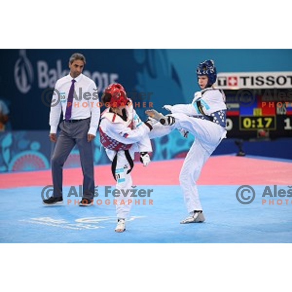 Nusa Rajher of Slovenia fights in repechage of Taekwondo Women +67 kg in Crystal Hall during Baku 2015 First European Games, Azerbaijan on June 19, 2015