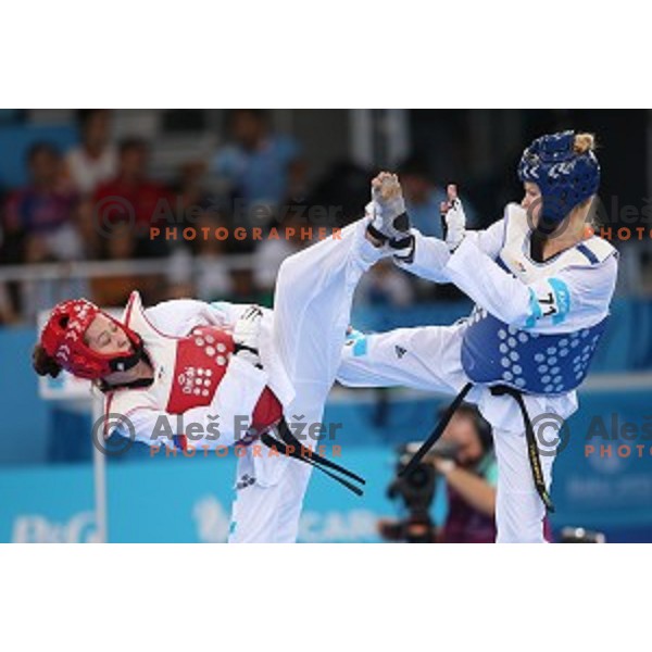 Nusa Rajher of Slovenia fights in repechage of Taekwondo Women +67 kg in Crystal Hall during Baku 2015 First European Games, Azerbaijan on June 19, 2015
