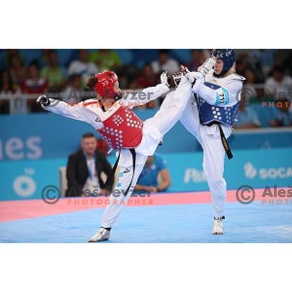 Nusa Rajher of Slovenia fights in repechage of Taekwondo Women +67 kg in Crystal Hall during Baku 2015 First European Games, Azerbaijan on June 19, 2015