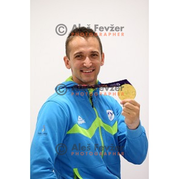 Saso Bertoncelj of Slovenia, winner of gold medal in Artistic Gymnastics at pommel horse at First European Games Baku 2015 in National Gymnastics Arena in Baku, Azerbaijan on June 20, 2015
