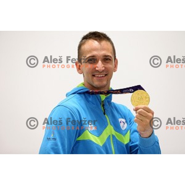 Saso Bertoncelj of Slovenia, winner of gold medal in Artistic Gymnastics at pommel horse at First European Games Baku 2015 in National Gymnastics Arena in Baku, Azerbaijan on June 20, 2015