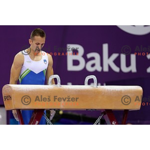 Saso Bertoncelj of Slovenia, winner of gold medal in Artistic Gymnastics at pommel horse at First European Games Baku 2015 in National Gymnastics Arena in Baku, Azerbaijan on June 20, 2015