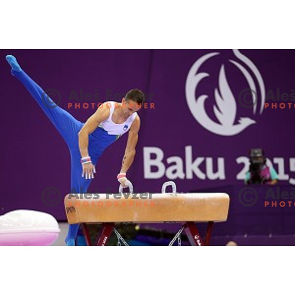Saso Bertoncelj of Slovenia, winner of gold medal in Artistic Gymnastics at pommel horse at First European Games Baku 2015 in National Gymnastics Arena in Baku, Azerbaijan on June 20, 2015