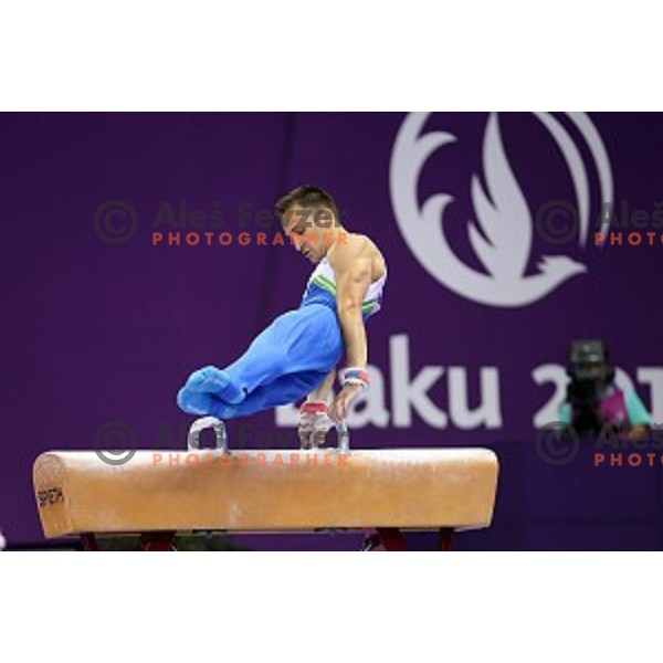 Saso Bertoncelj of Slovenia, winner of gold medal in Artistic Gymnastics at pommel horse at First European Games Baku 2015 in National Gymnastics Arena in Baku, Azerbaijan on June 20, 2015