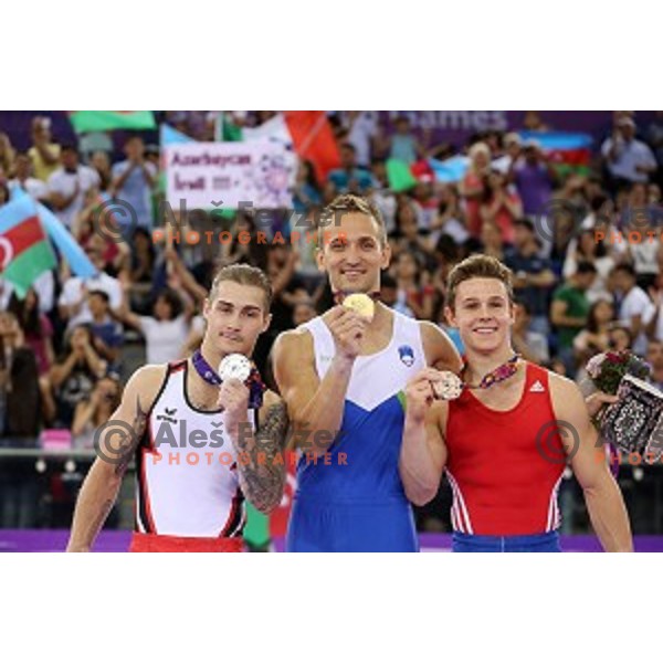 Saso Bertoncelj of Slovenia, winner of gold medal in Artistic Gymnastics at pommel horse at First European Games Baku 2015 in National Gymnastics Arena in Baku, Azerbaijan on June 20, 2015