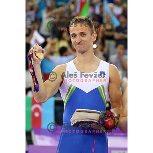 Saso Bertoncelj of Slovenia, winner of gold medal in Artistic Gymnastics at pommel horse at First European Games Baku 2015 in National Gymnastics Arena in Baku, Azerbaijan on June 20, 2015