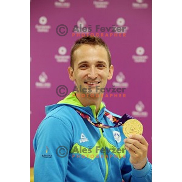 Saso Bertoncelj of Slovenia, winner of gold medal in Artistic Gymnastics at pommel horse at First European Games Baku 2015 in National Gymnastics Arena in Baku, Azerbaijan on June 20, 2015