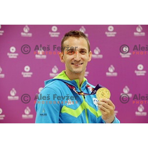 Saso Bertoncelj of Slovenia, winner of gold medal in Artistic Gymnastics at pommel horse at First European Games Baku 2015 in National Gymnastics Arena in Baku, Azerbaijan on June 20, 2015