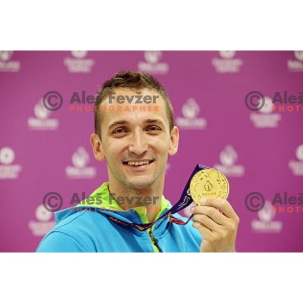 Saso Bertoncelj of Slovenia, winner of gold medal in Artistic Gymnastics at pommel horse at First European Games Baku 2015 in National Gymnastics Arena in Baku, Azerbaijan on June 20, 2015