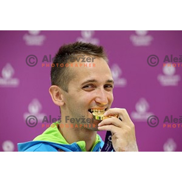 Saso Bertoncelj of Slovenia, winner of gold medal in Artistic Gymnastics at pommel horse at First European Games Baku 2015 in National Gymnastics Arena in Baku, Azerbaijan on June 20, 2015