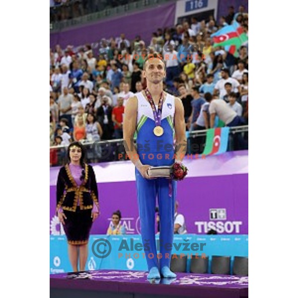 Saso Bertoncelj of Slovenia, winner of gold medal in Artistic Gymnastics at pommel horse at First European Games Baku 2015 in National Gymnastics Arena in Baku, Azerbaijan on June 20, 2015