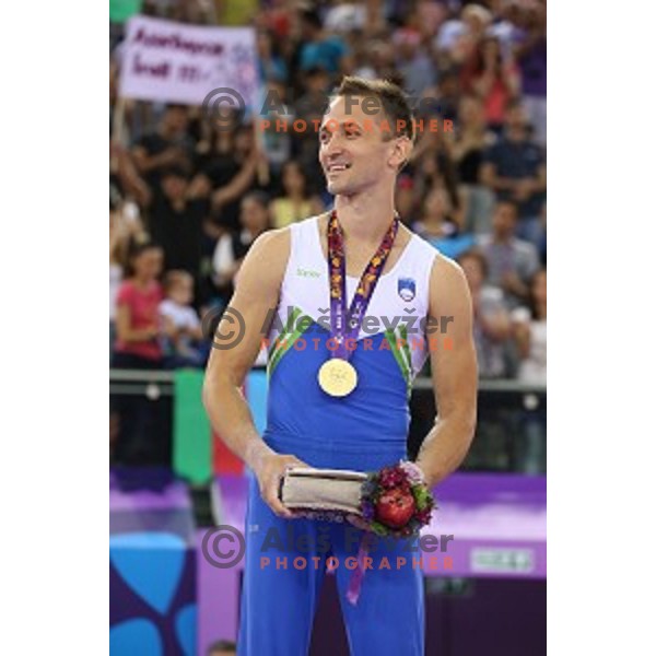 Saso Bertoncelj of Slovenia, winner of gold medal in Artistic Gymnastics at pommel horse at First European Games Baku 2015 in National Gymnastics Arena in Baku, Azerbaijan on June 20, 2015