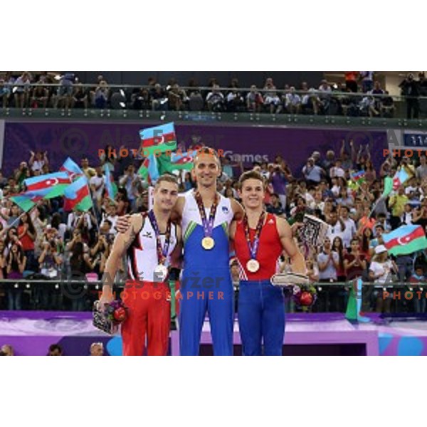 Saso Bertoncelj of Slovenia, winner of gold medal in Artistic Gymnastics at pommel horse at First European Games Baku 2015 in National Gymnastics Arena in Baku, Azerbaijan on June 20, 2015