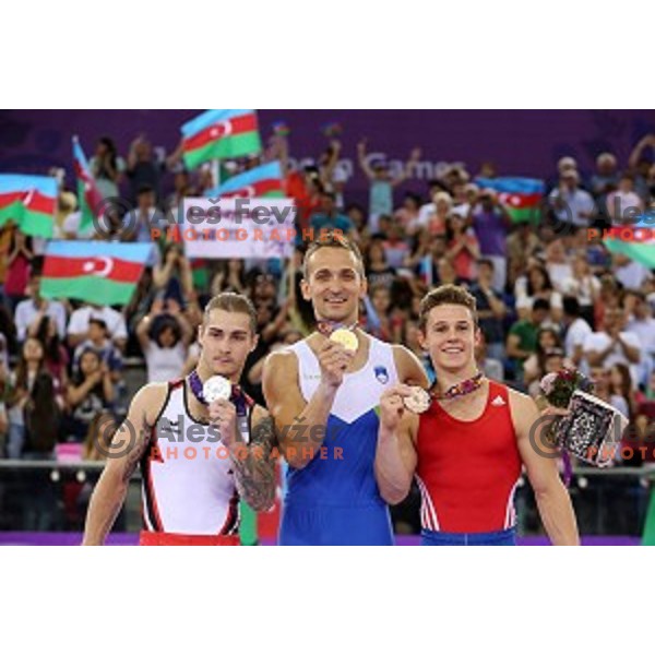 Saso Bertoncelj of Slovenia, winner of gold medal in Artistic Gymnastics at pommel horse at First European Games Baku 2015 in National Gymnastics Arena in Baku, Azerbaijan on June 20, 2015