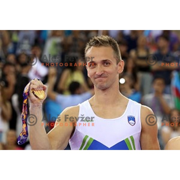 Saso Bertoncelj of Slovenia, winner of gold medal in Artistic Gymnastics at pommel horse at First European Games Baku 2015 in National Gymnastics Arena in Baku, Azerbaijan on June 20, 2015