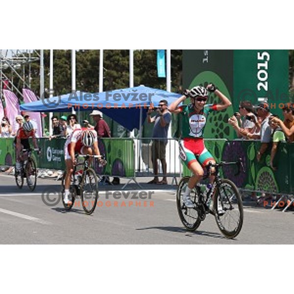 Alena Amialiusik (BLR), winner of Women\'s road race 120 km at First European Games Baku 2015, Azerbaijan on June 20, 2015