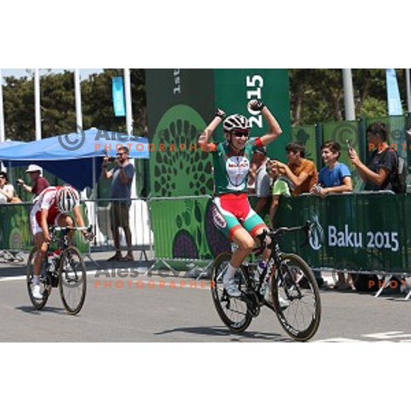 Alena Amialiusik (BLR), winner of Women\'s road race 120 km at First European Games Baku 2015, Azerbaijan on June 20, 2015