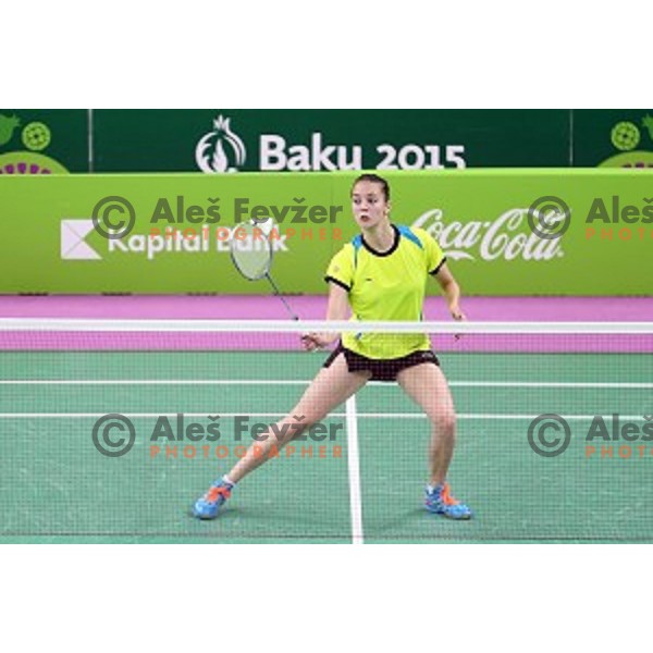 Kaja Stankovic of Slovenia plays in group stage of Badminton Tournament at First European Games Baku 2015 in Baku Sports Hall, Azerbaijan on June 22, 2015