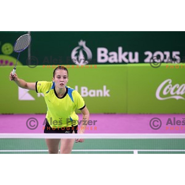 Kaja Stankovic of Slovenia plays in group stage of Badminton Tournament at First European Games Baku 2015 in Baku Sports Hall, Azerbaijan on June 22, 2015