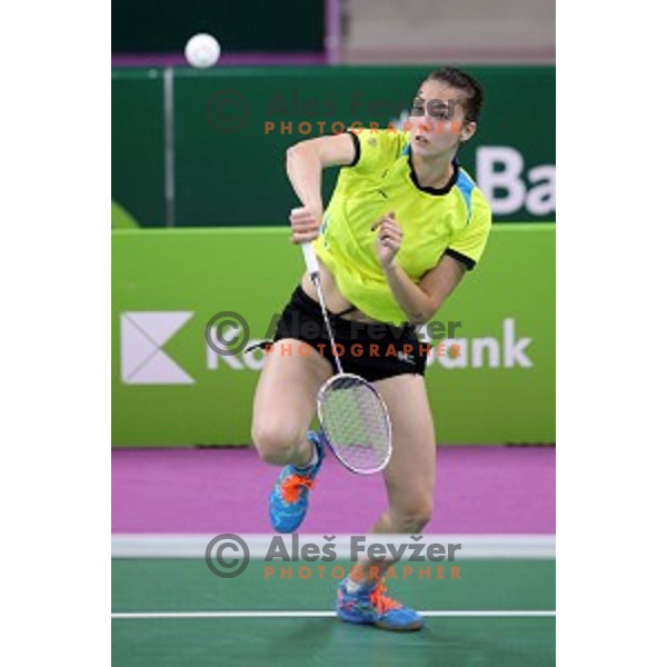 Kaja Stankovic of Slovenia plays in group stage of Badminton Tournament at First European Games Baku 2015 in Baku Sports Hall, Azerbaijan on June 22, 2015
