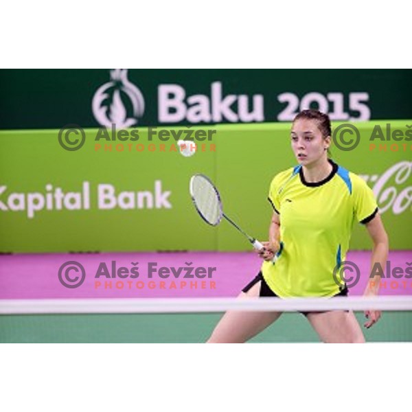Kaja Stankovic of Slovenia plays in group stage of Badminton Tournament at First European Games Baku 2015 in Baku Sports Hall, Azerbaijan on June 22, 2015