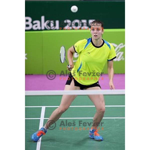 Kaja Stankovic of Slovenia plays in group stage of Badminton Tournament at First European Games Baku 2015 in Baku Sports Hall, Azerbaijan on June 22, 2015