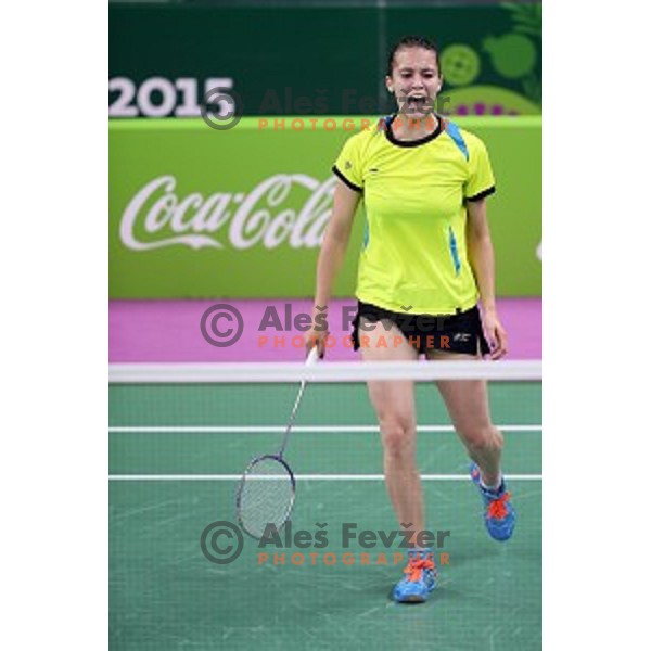 Kaja Stankovic of Slovenia plays in group stage of Badminton Tournament at First European Games Baku 2015 in Baku Sports Hall, Azerbaijan on June 22, 2015