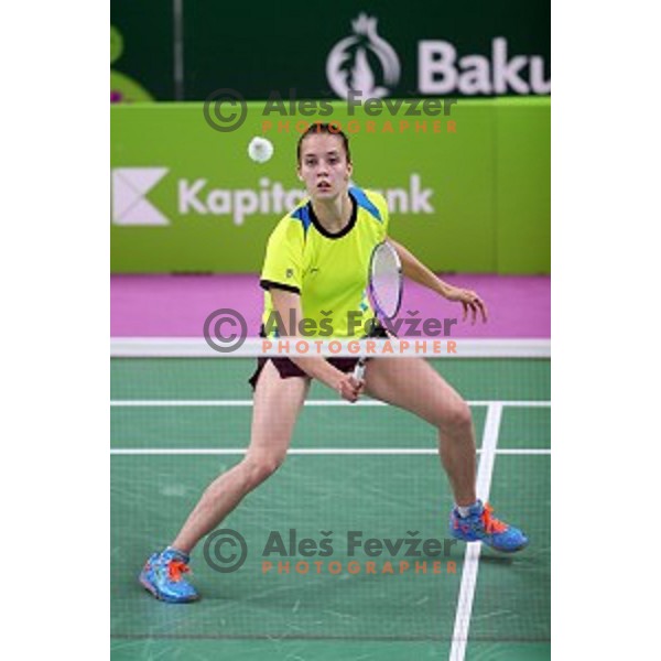 Kaja Stankovic of Slovenia plays in group stage of Badminton Tournament at First European Games Baku 2015 in Baku Sports Hall, Azerbaijan on June 22, 2015