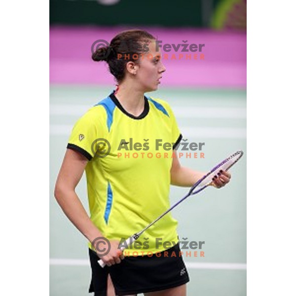 Kaja Stankovic of Slovenia plays in group stage of Badminton Tournament at First European Games Baku 2015 in Baku Sports Hall, Azerbaijan on June 22, 2015