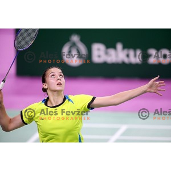 Kaja Stankovic of Slovenia plays in group stage of Badminton Tournament at First European Games Baku 2015 in Baku Sports Hall, Azerbaijan on June 22, 2015