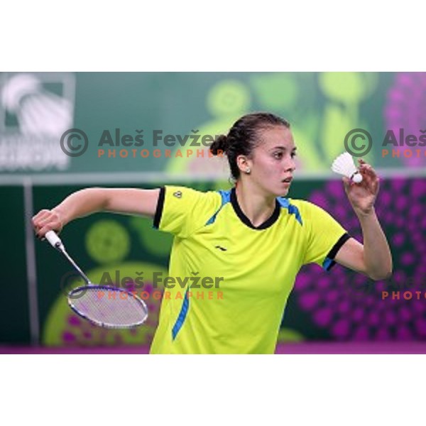 Kaja Stankovic of Slovenia plays in group stage of Badminton Tournament at First European Games Baku 2015 in Baku Sports Hall, Azerbaijan on June 22, 2015