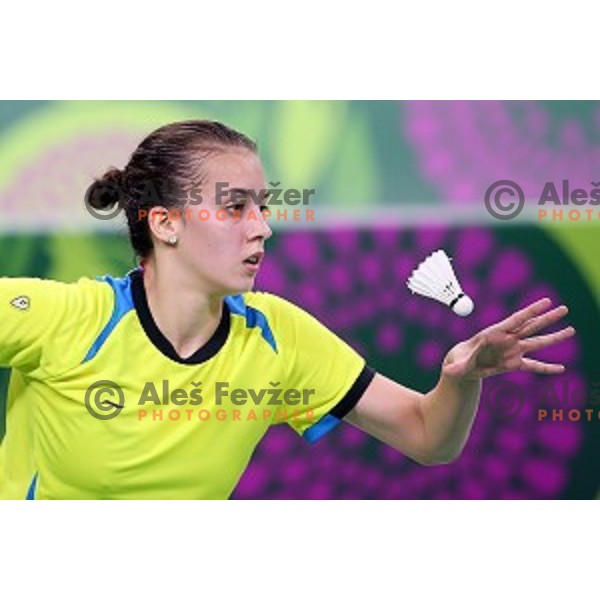Kaja Stankovic of Slovenia plays in group stage of Badminton Tournament at First European Games Baku 2015 in Baku Sports Hall, Azerbaijan on June 22, 2015