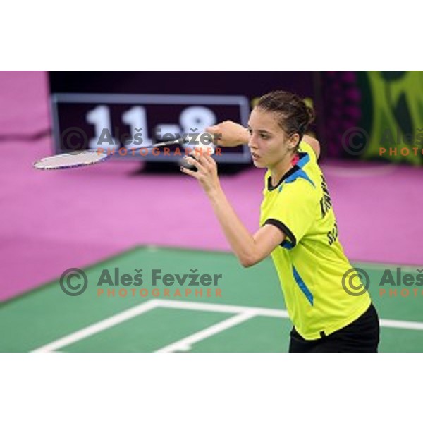 Kaja Stankovic of Slovenia plays in group stage of Badminton Tournament at First European Games Baku 2015 in Baku Sports Hall, Azerbaijan on June 22, 2015