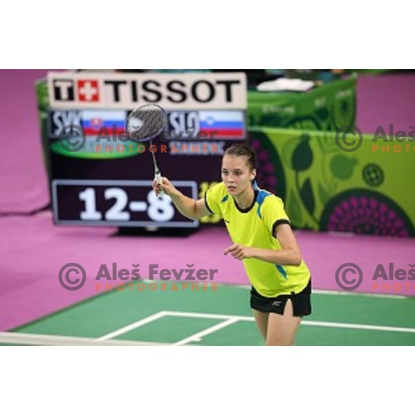 Kaja Stankovic of Slovenia plays in group stage of Badminton Tournament at First European Games Baku 2015 in Baku Sports Hall, Azerbaijan on June 22, 2015