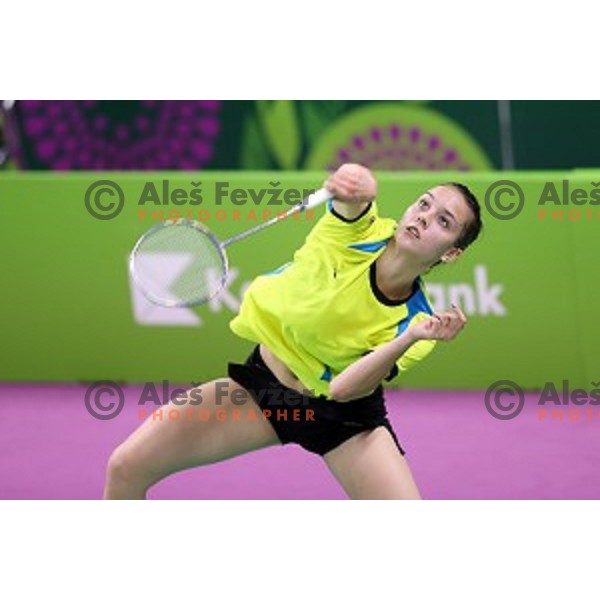 Kaja Stankovic of Slovenia plays in group stage of Badminton Tournament at First European Games Baku 2015 in Baku Sports Hall, Azerbaijan on June 22, 2015