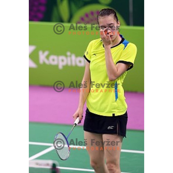 Kaja Stankovic of Slovenia plays in group stage of Badminton Tournament at First European Games Baku 2015 in Baku Sports Hall, Azerbaijan on June 22, 2015