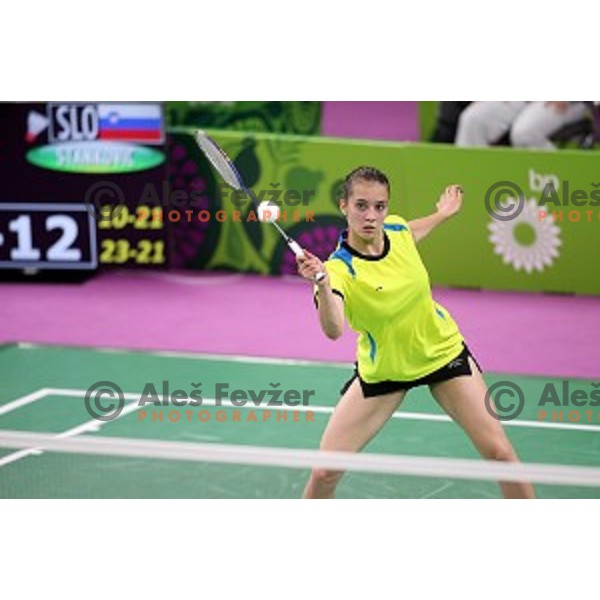 Kaja Stankovic of Slovenia plays in group stage of Badminton Tournament at First European Games Baku 2015 in Baku Sports Hall, Azerbaijan on June 22, 2015