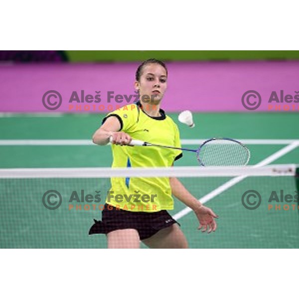 Kaja Stankovic of Slovenia plays in group stage of Badminton Tournament at First European Games Baku 2015 in Baku Sports Hall, Azerbaijan on June 22, 2015