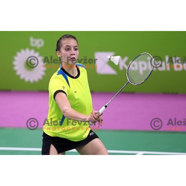 Kaja Stankovic of Slovenia plays in group stage of Badminton Tournament at First European Games Baku 2015 in Baku Sports Hall, Azerbaijan on June 22, 2015