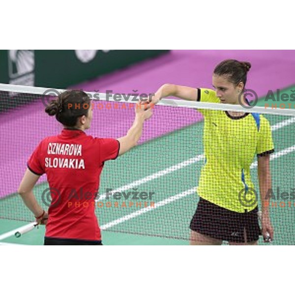 Kaja Stankovic of Slovenia plays in group stage of Badminton Tournament at First European Games Baku 2015 in Baku Sports Hall, Azerbaijan on June 22, 2015